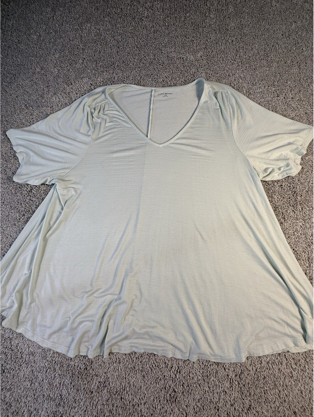 Lane Bryant Mint Green Womens Top Shirt Blouse 26-28 Short Sleeve V Neck Slinky